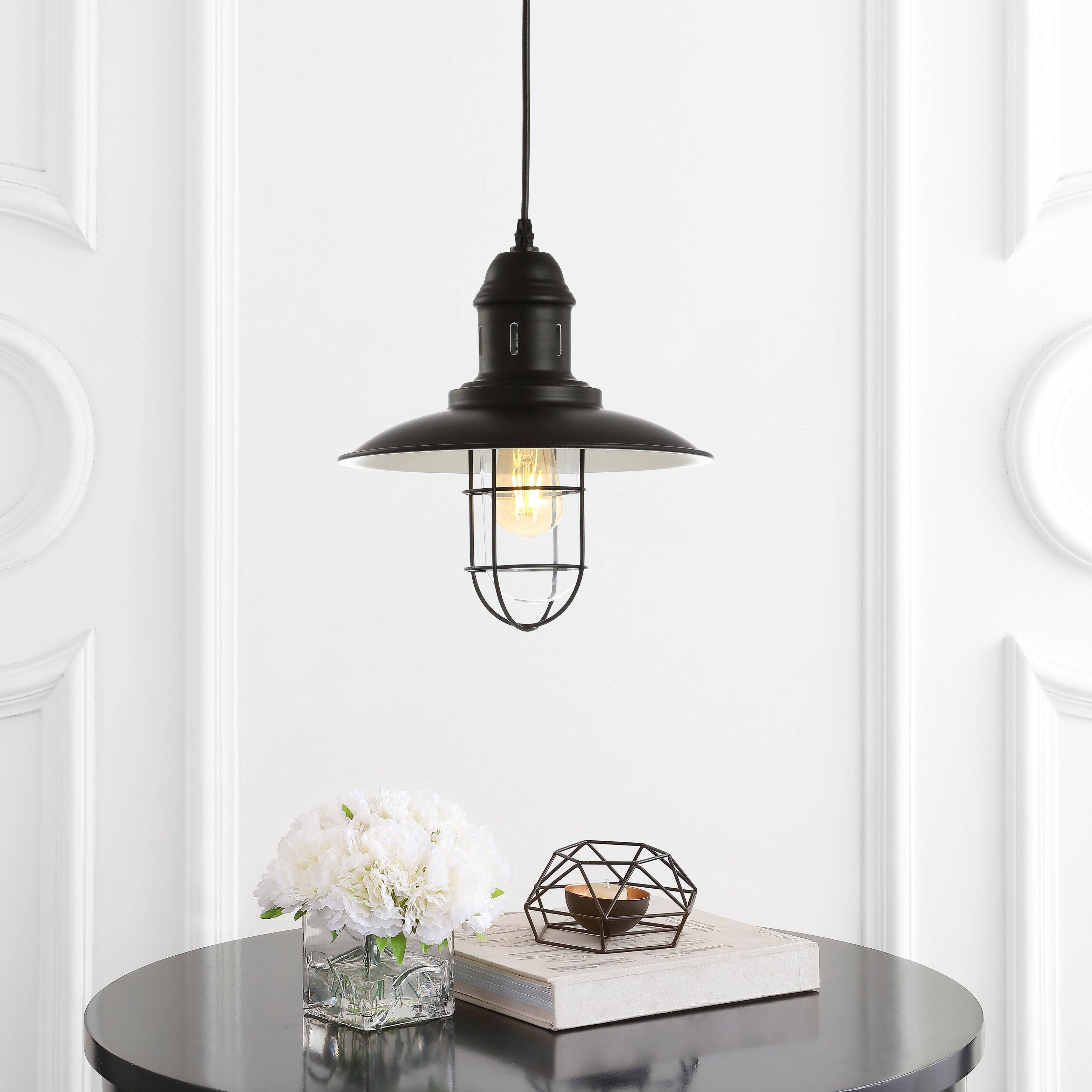 Alt View 1. Jonathan Y - Deere 12" Adjustable Iron/Glass Cage Light LED Pendant, Black - Black.