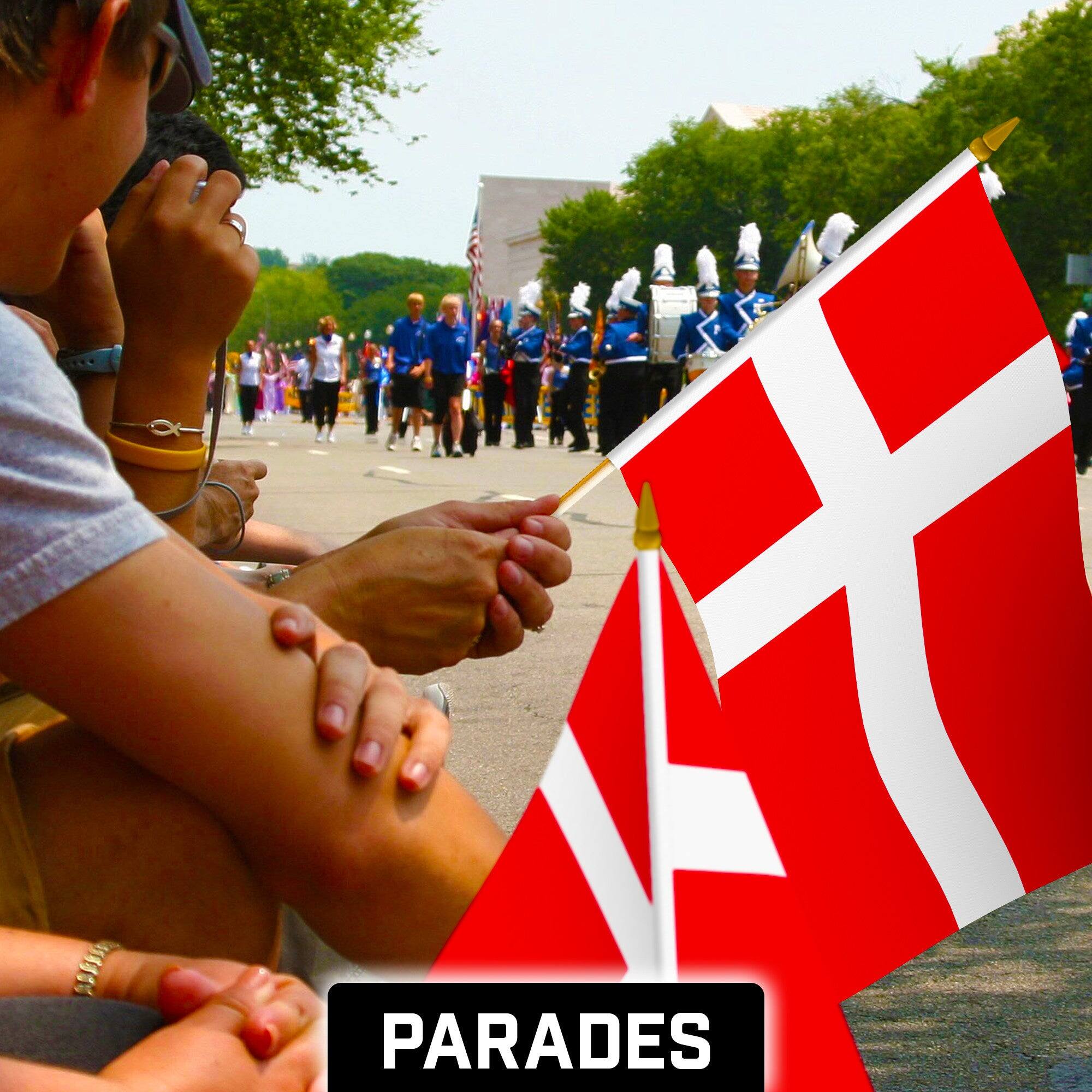 Alt View 1. G128 - 10-Pack 12 x 18 in Denmark Handheld Stick Flags - Red and White.