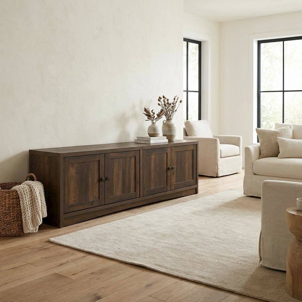 Alt View 2. FurniFact - TV stand, 4 doors, engineered wood construction, transitional style - White.