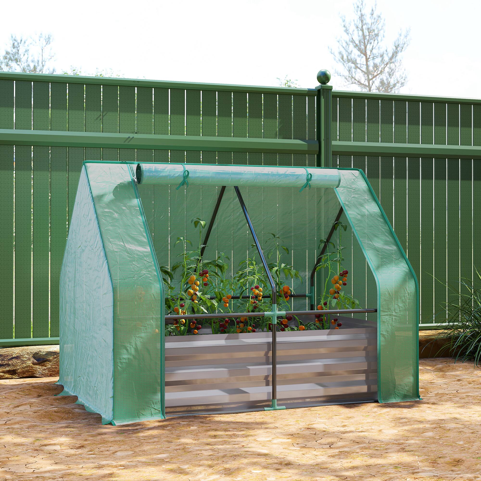 Alt View 1. Outsunny - x 3ft Raised Garden Bed with Mini Greenhouse, Galvanized Raised Garden Bed with Cover.