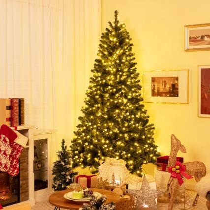 Front. Gymax - Gymax 7 FT Pre-Lit Artificial Christmas Tree Hinged Xmas Tree w/ 1188 Branch Tips & 700 LED Lights - Green.