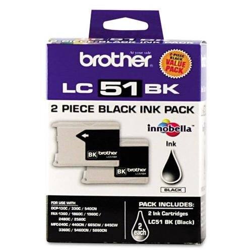 Brother LC 51 BK 2 PIECE BLACK INK PACK

Innobella Ink

BK Brother

BLACK

FOR USE WITH DCP-130C / 3300 / 540CN FAX-1360 / 1860C / 1960C 2450C / 2500C MFC-240C / 440CN GGSCW 845CW 3360C / 5460CN / 5860CN

PACK INCLUDES: 2 Ink Cartridges LC51 BK (Black) 2 each