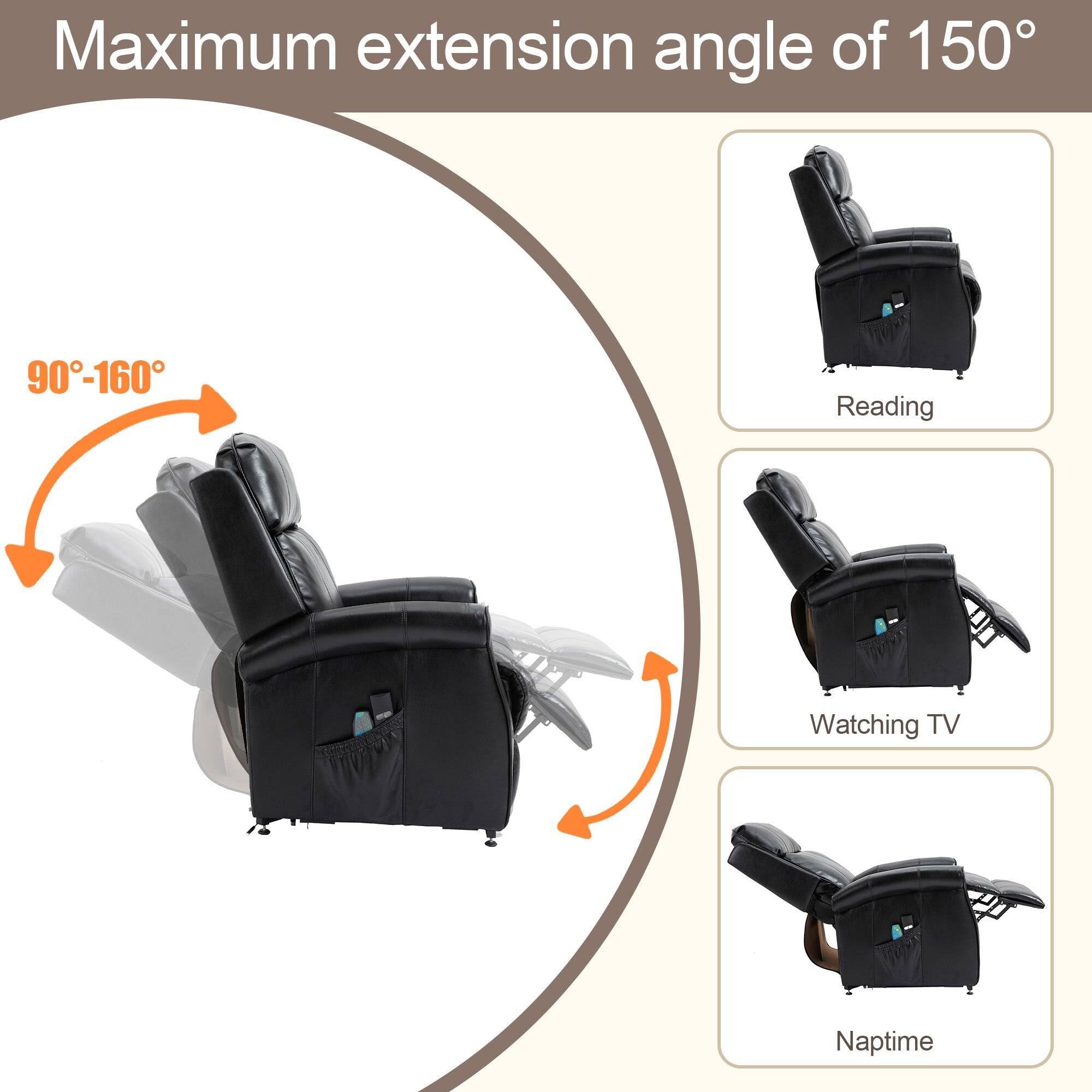 Maximum extension angle of 150°.