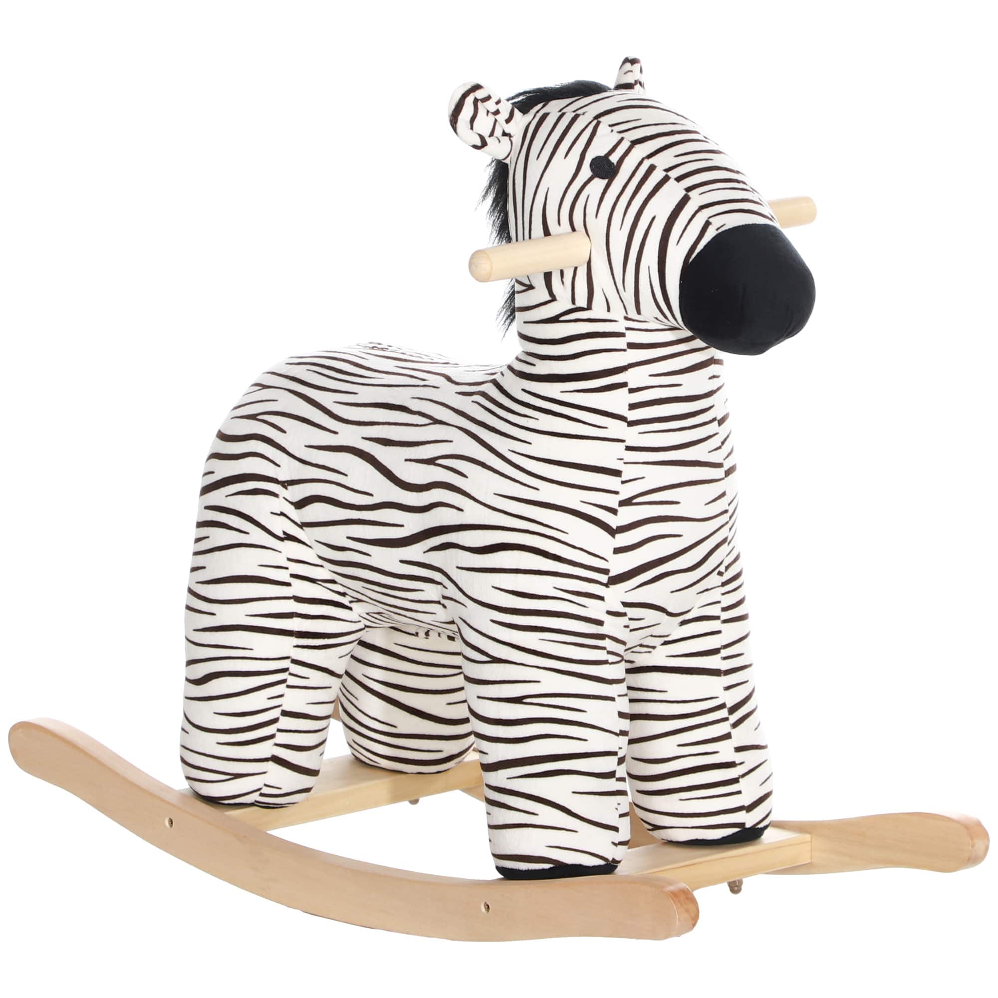 Glintex - Plush Zebra Rocking Horse for Kids with Sounds, Soft Seat, and Stable Base - Black