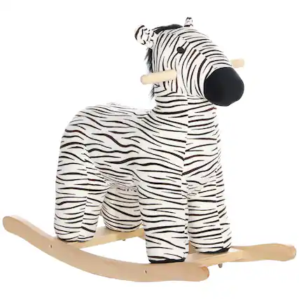 Front. Glintex - Plush Zebra Rocking Horse for Kids with Sounds, Soft Seat, and Stable Base - Black.