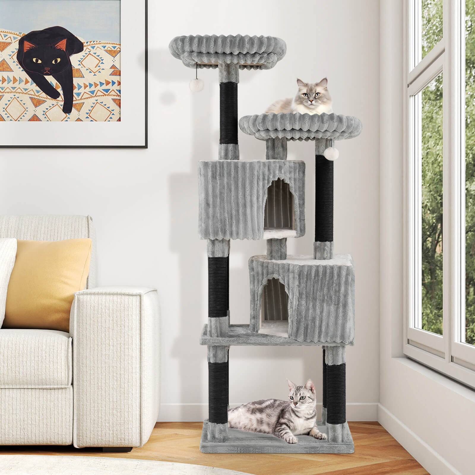 Alt View 3. Costway - Costway Large Multi-level Cat Tree with 2 Condos, 2 Perch Beds, Scratching Posts, Balls - HCST11492.