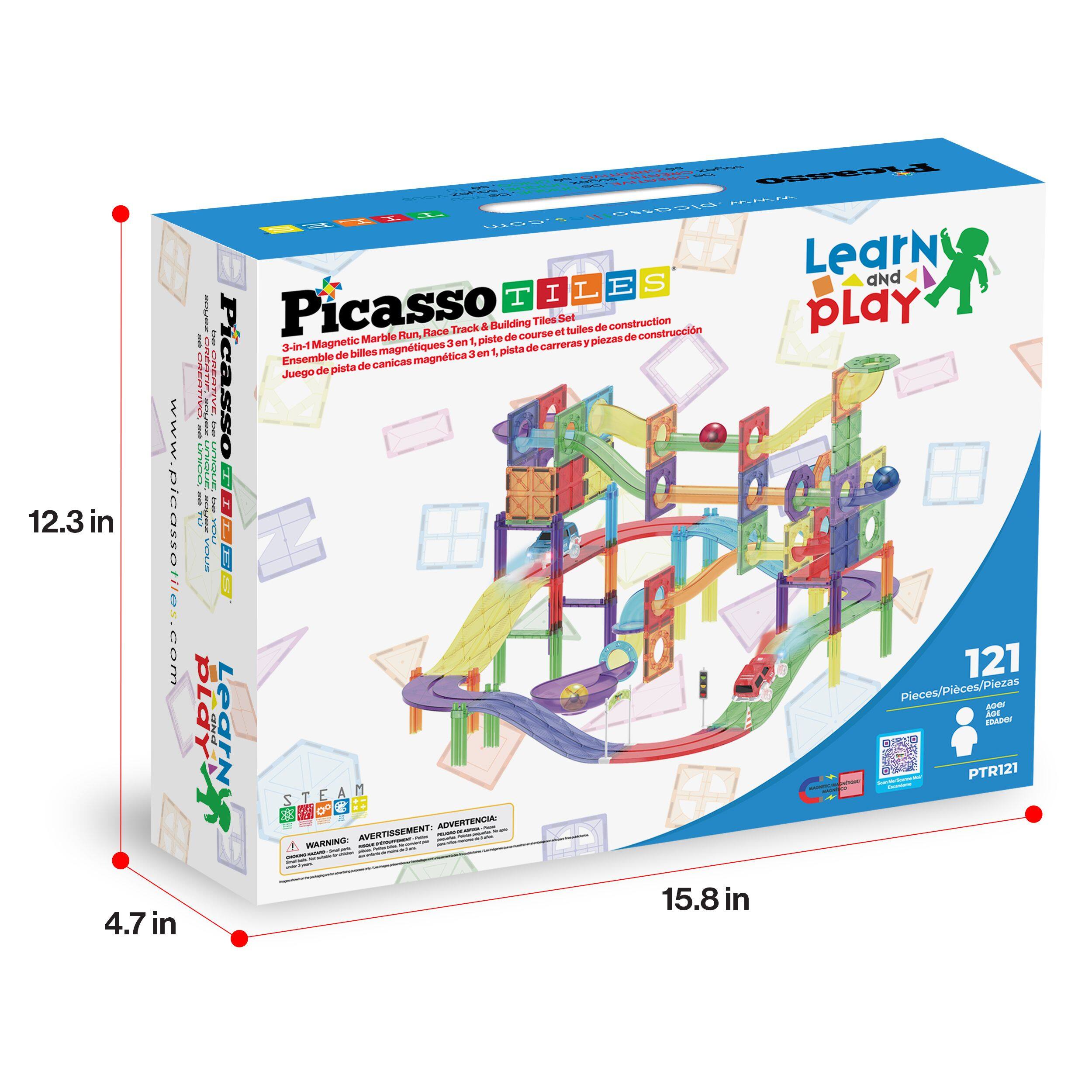 MMM 12.3 in plcassotiles.com 4.7 in FidaRLO .... S 8Is OT LearN and L E S T I i i Picasso Marble Run, Race Track a Building de course Tiles at Set fulles de construction de construccin pLay I 3-in-1 Magnetic 3 an L piste carreres 9 piezas magntiques I pista de de billes magntica 3 a Ensemble de canicas CREn adas dide Picasso Juego de pista i LAWENEL Mm LEROLM : nro : P M A 121 Pieces/Pices/Piezas - pLAY dz EDADEY  LearN PTR121  E M ADVERTEMCIA I AVENTIRREMENT: - WARNING - 1 oe oe 15.8 in