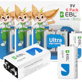 EBL - Ultra High Capacity Energy 9V Batteries Alkaline 9 Volt Battery.