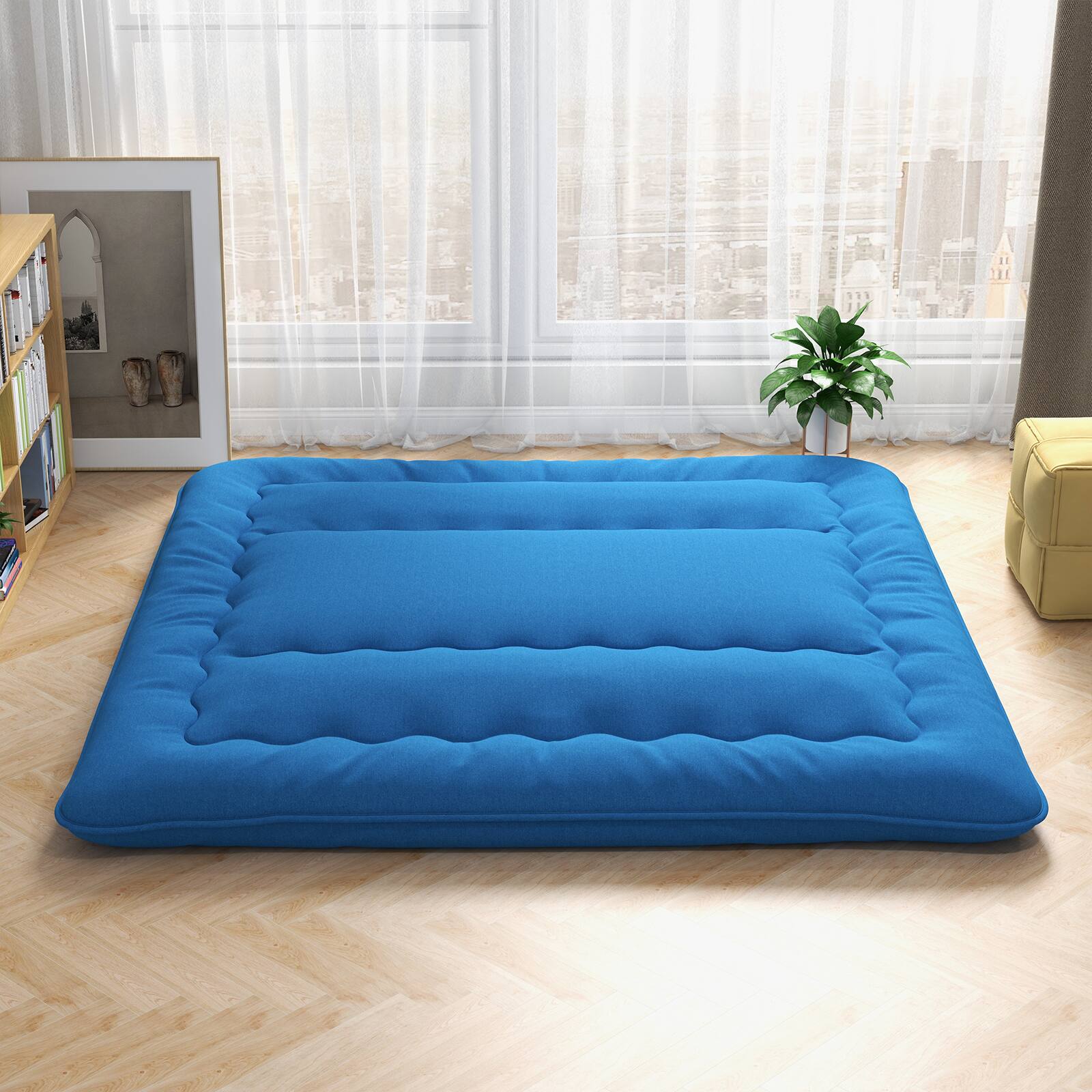 Alt View 1. Costway - Costway King Futon Mattress Japanese Floor Sleeping Pad Washable Cover Carry Bag Blue - Blue.