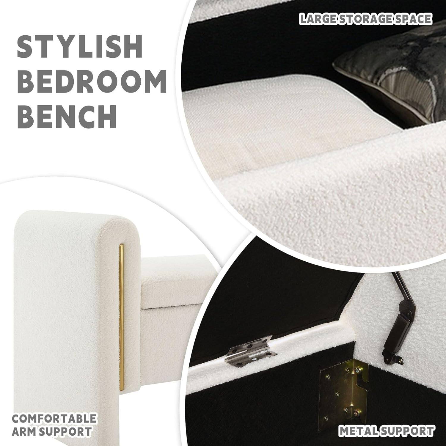 STYLISH BEDROOM BENCH

LARGE STORAGE SPACE

COMFORTABLE ARM SUPPORT

METAL SUPPORT