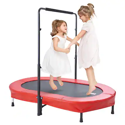 Front. VEVOR - Kids Trampoline, 56x36 inch Indoor Outdoor Trampoline, Foldable Mini Trampoline with Handle, Rebounder Trampoline - Red.