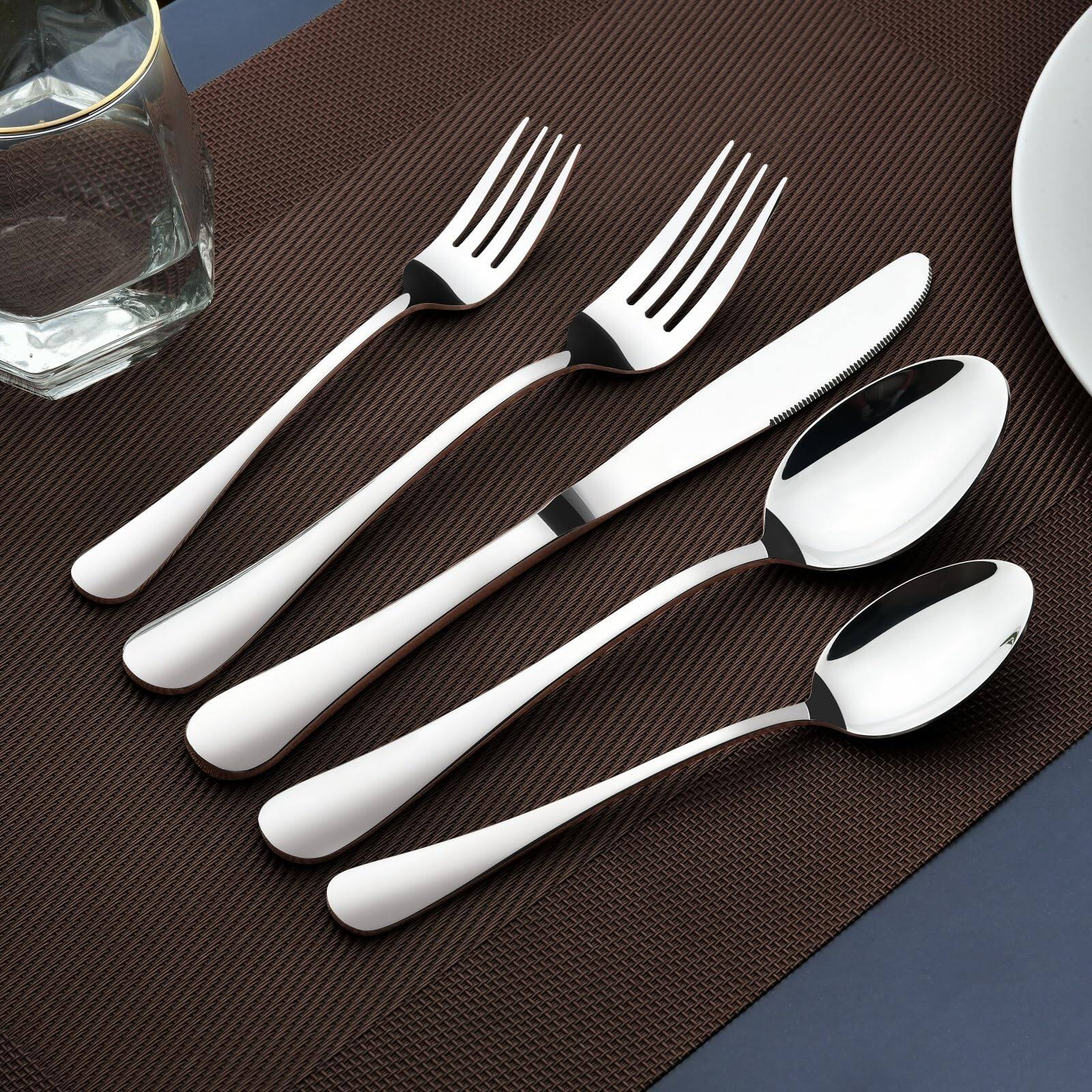 Left. Dazzed Corner - Silverware Set for 8, 40 Piece Heavy Duty Stainless Steel Flatware Utensils Cutlery Set Including Knife Fork  Spoon. - silvery.