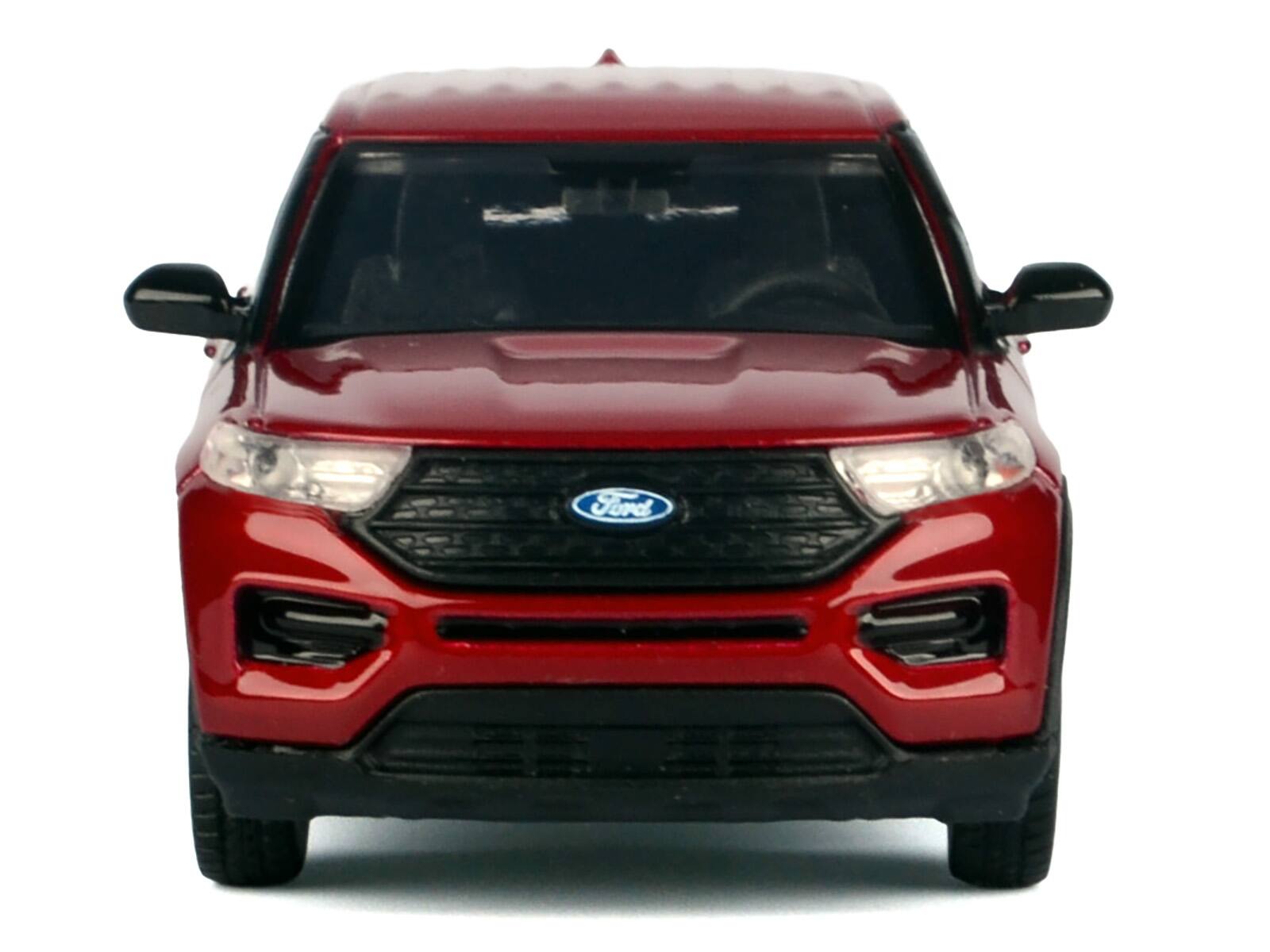 Angle. Motormax - 2023 Ford Explorer Red Metallic "Timeless Legends" Series 1/43 Diecast Model Car by Motormax - Red Metallic.
