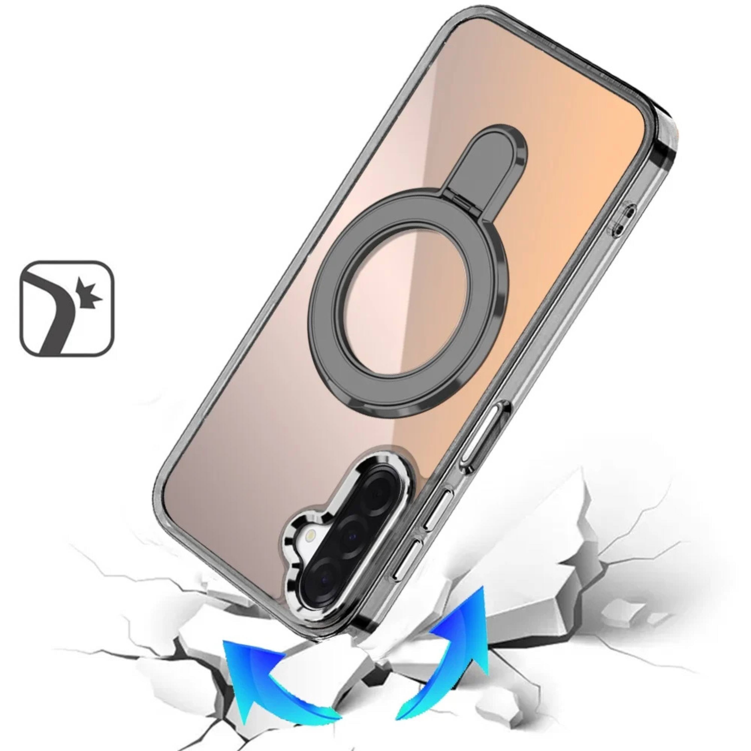 Left. Kitcheniva - Radiant Chrome Magnetic Circle Stand Case With Tempered Glass For Samsung A17 5G Black - Black.
