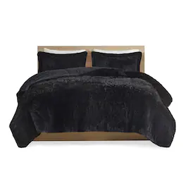 Gracie Mills - Susie Contemporary Shaggy Long Fur Comforter Set - Black