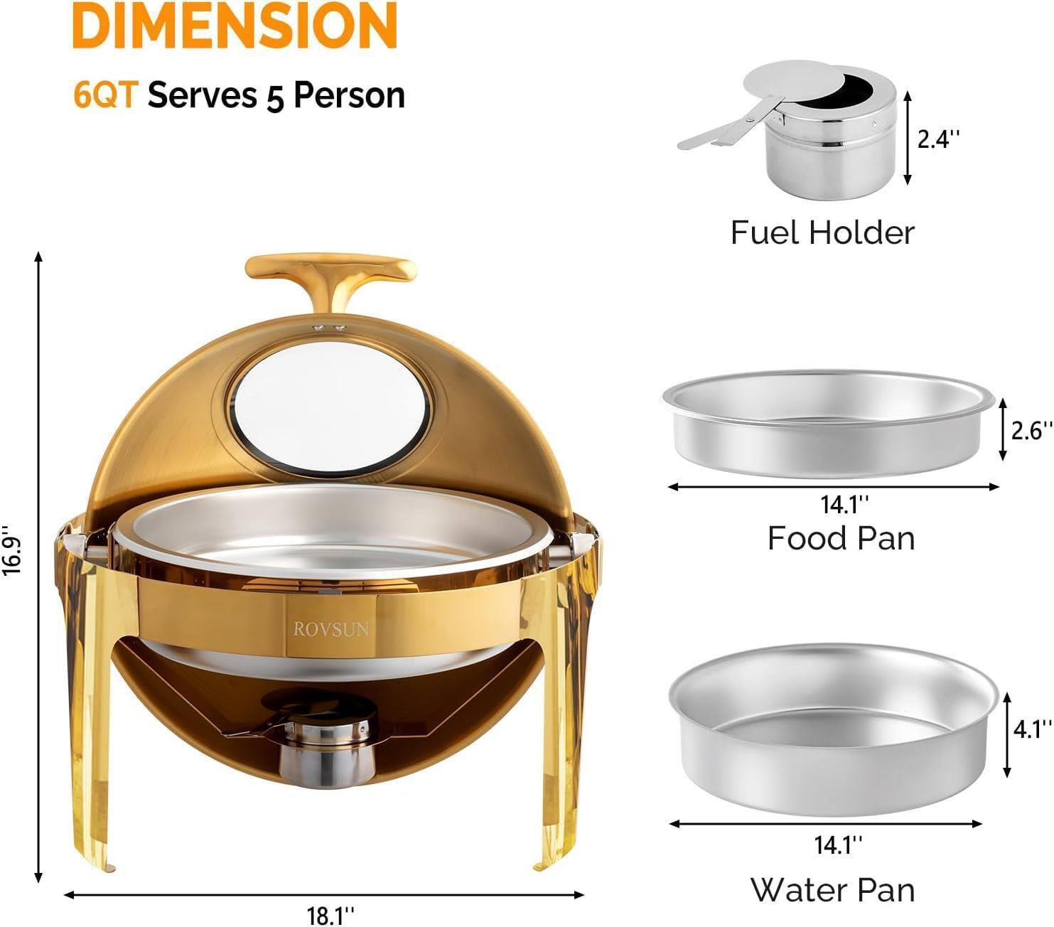 DIMENSION  
6QT Serves 5 Person  

Fuel Holder: 2.4"  
Food Pan: 14.1" x 14.1" x 2.6"  
Water Pan: 14.1" x 14.1" x 4.1"  
Overall: 18.1" x 14.1" x 16.9"