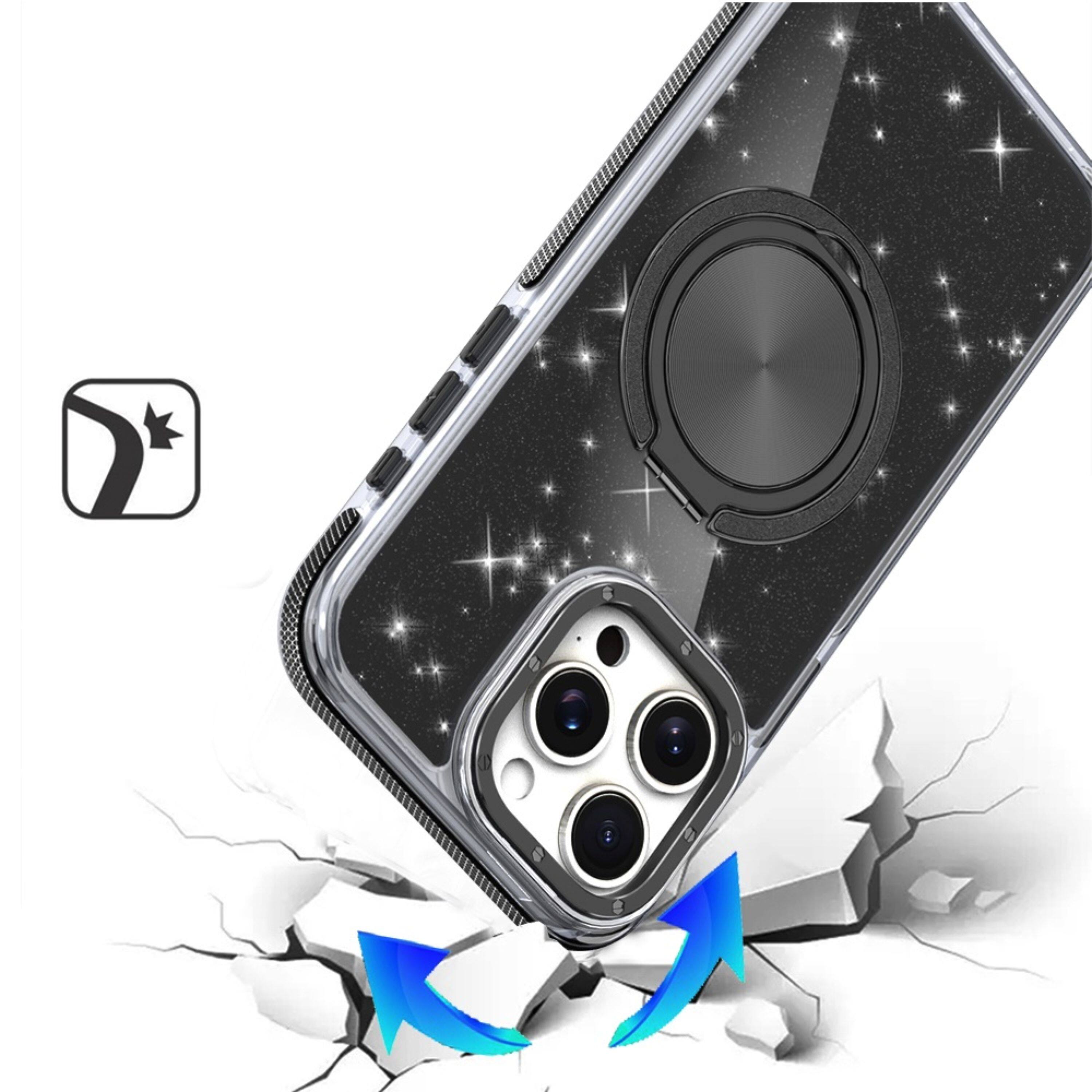 Left. Kitcheniva - Shimmering Full Glitter Rotating Ring Stand Case For iPhone 13 Pro Max Black - Black.
