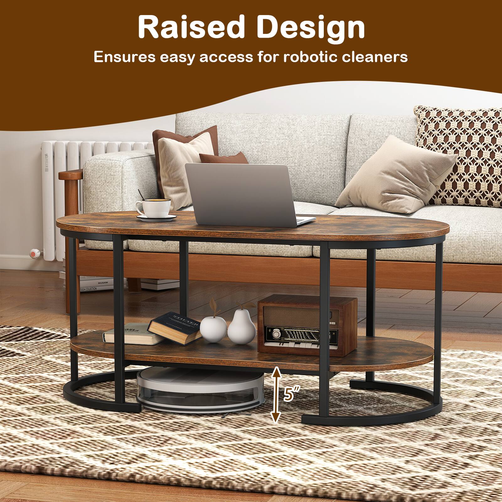 Raised Design  
Ensures easy access for robotic cleaners  

5"