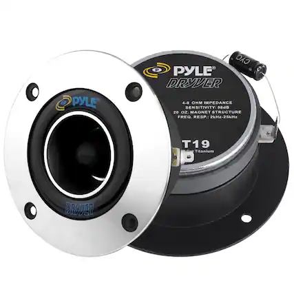 PYLE DRYVER
4-8 OHM IMPEDANCE
SENSITIVITY: 98dB
20 OZ. MAGNET STRUCTURE
FREQ. RESP.: 2kHz-25kHz
T19
Titanium DRYVER