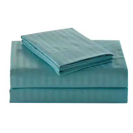Front. Plazatex - Embossed 1800 Series Wrinkle Resistant Ultra Soft Stripe Premium All Season Bed Sheet Set, Queen, Turquoise - Turquoise.
