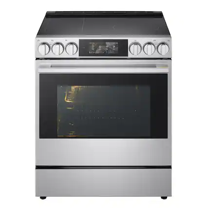 Front. LG - SIGNATURE 30-in 6.3 CF Slide-In Elec Induction True Convect Smart Range w/ 5 Elements, Air Fry and AI Gourmet Camera - PrintProof Stainless Steel.