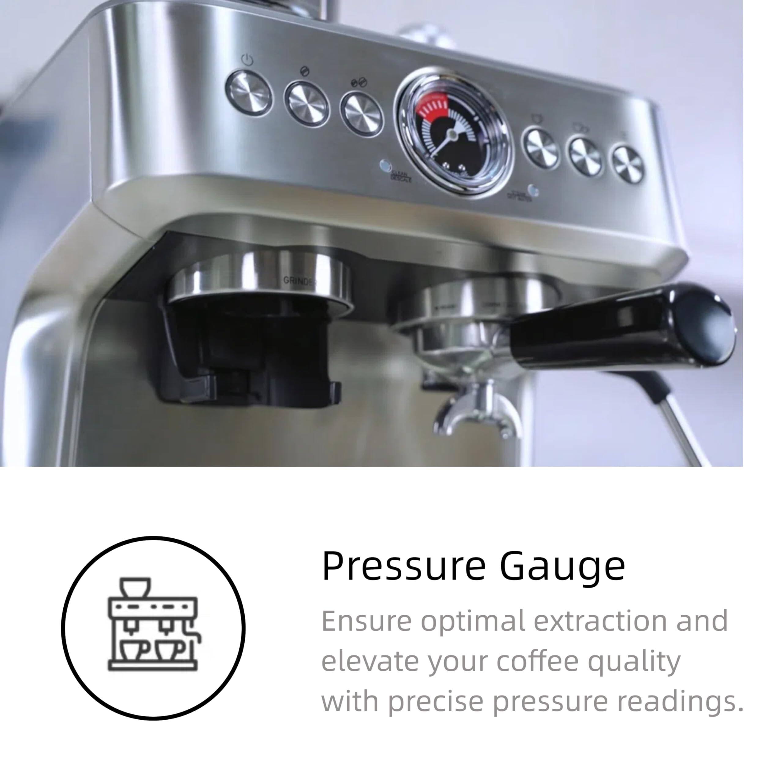 Pressure Gauge  
Ensure optimal extraction and elevate your coffee quality with precise pressure readings.