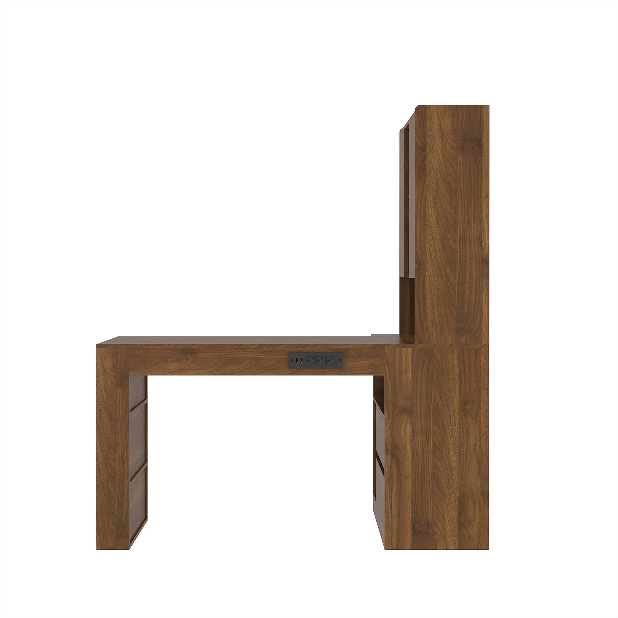 Back. Forest'nSky - L-Shaped Corner Desk with Charging Station, LED Lights & Storage for Gaming & Home Office,Brown - Brown.