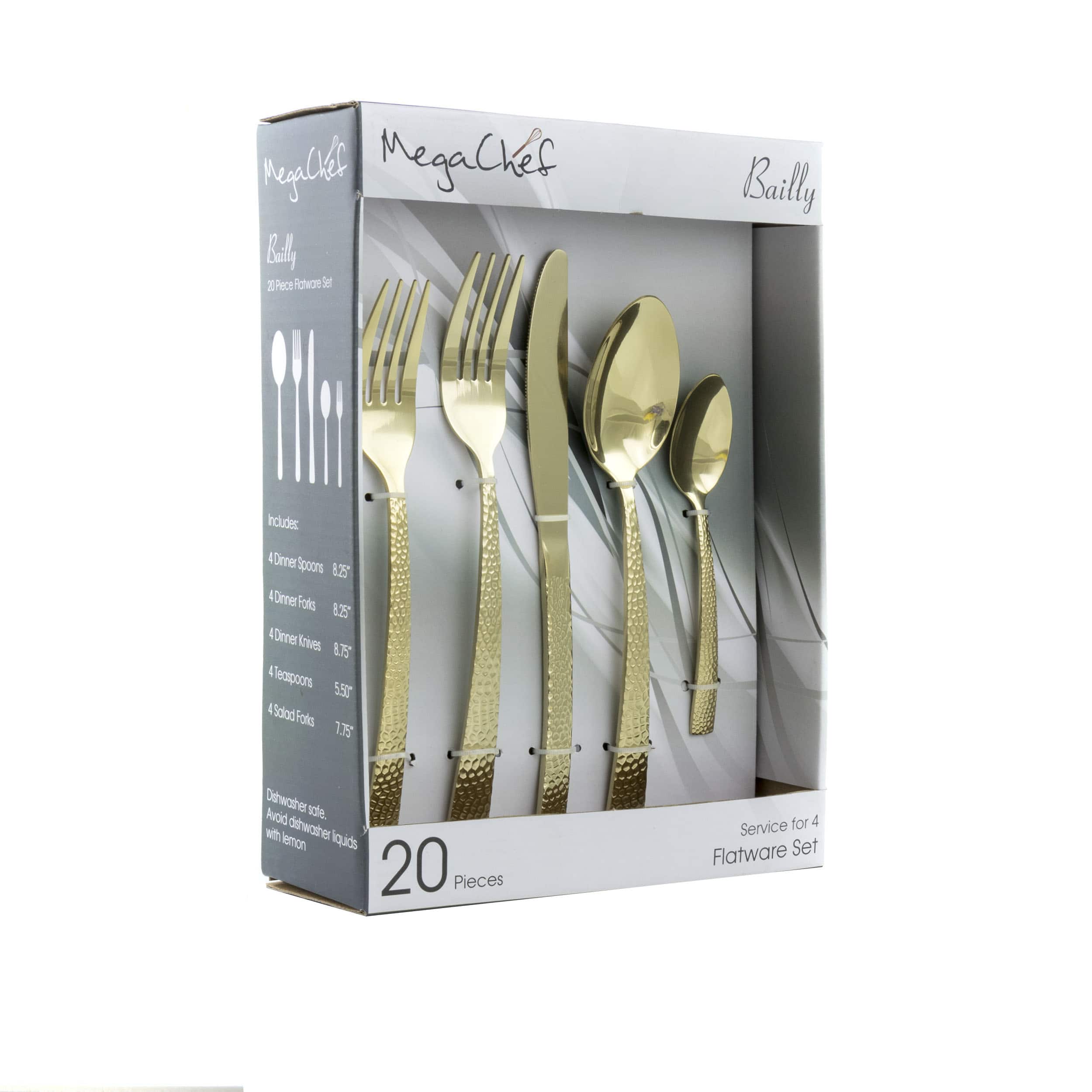 MegaChef - Baily 20 Piece Flatware Utensil Set, Stainless Steel Silverware Metal Service for 4 - Light Gold price history on PriceWatchPro