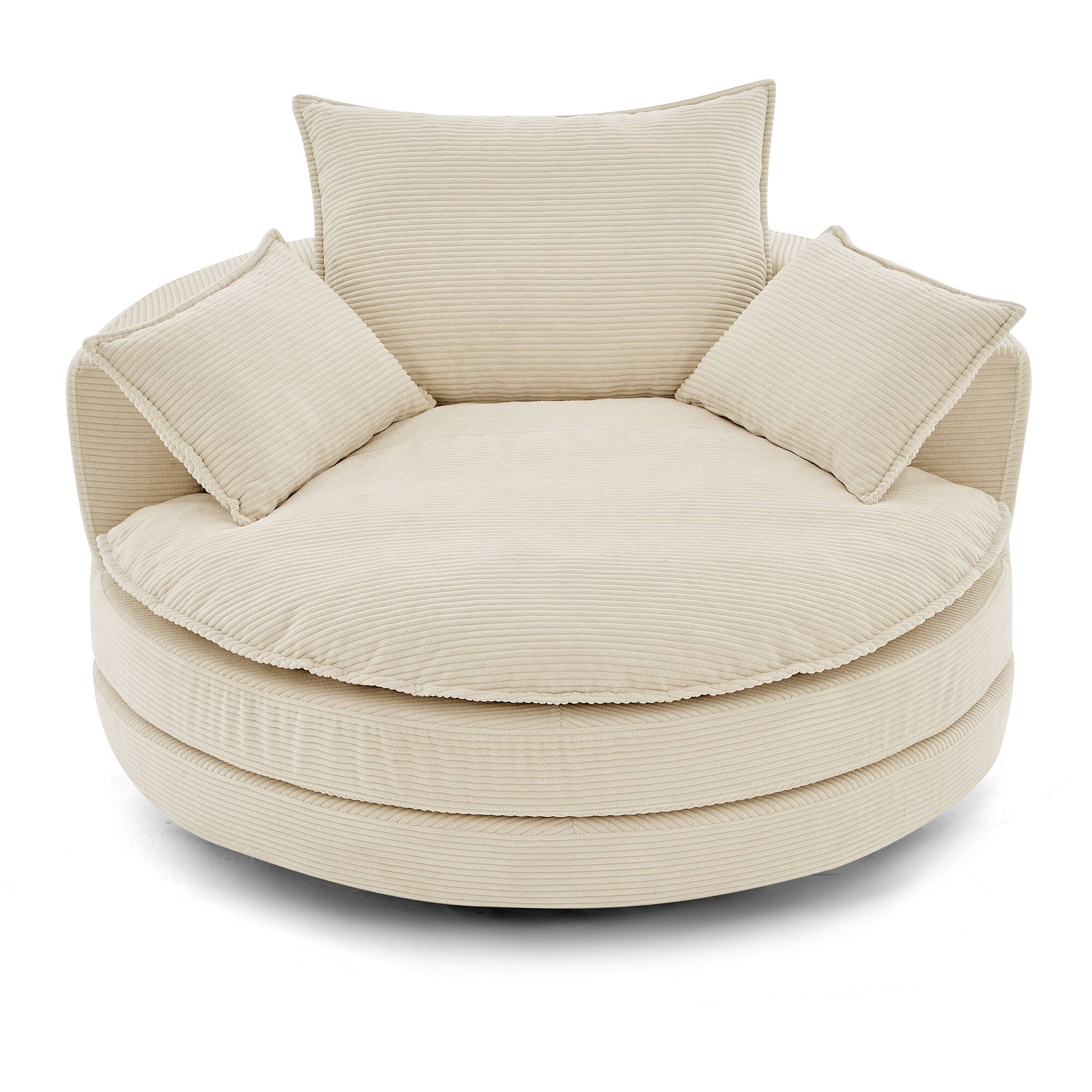 Angle. Whisen - 57.5" Oversized Swivel Sofa Accent Barrel Chair with Dual-Layer Cushion and 3 Removable Pillows - Beige.