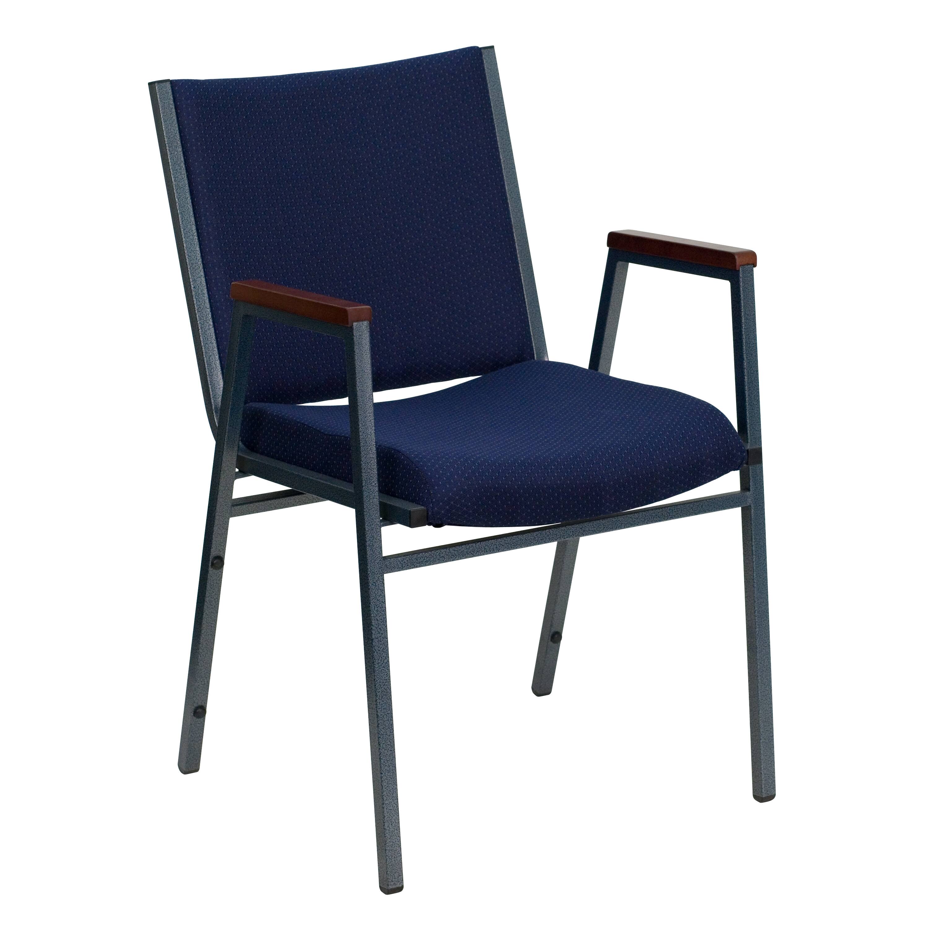 Emma + Oliver - Heavy Duty Reception/Guest Stack Chair with Arms - Navy Patterned Fabric