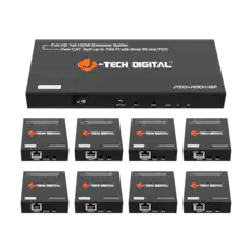 Full HD 1x8 HDMI Extender Splitter
Over CAT 5e/6 up to 164 Ft with Dual IR and POC
-TECH DIGITAL
JTECH-HDEX1X8P
Transmitter
1x8 HDMI Extender Splitter 164Ft
1080P with Dual IR and POC
Receiver
1x8 HDMI Extender Splitter 164Ft
1080P with Dual IR and POC
