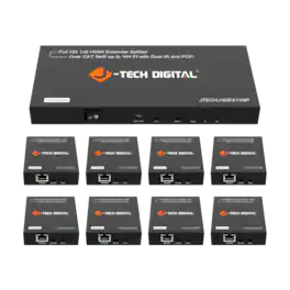 J-Tech Digital - 1080P 60Hz 1x8 HDMI Extender Over Ethernet (164ft.) - Black
