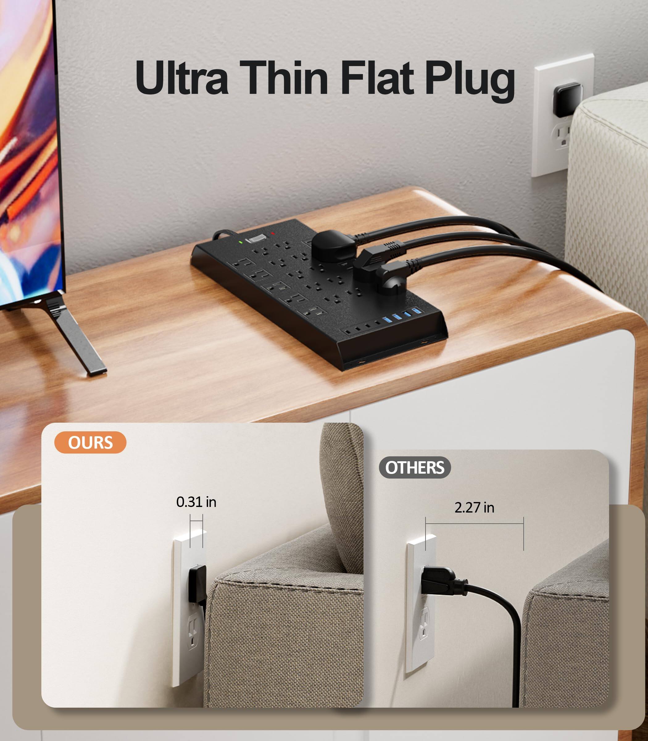 Ultra Thin Flat Plug

OURS: 0.31 in

OTHERS: 2.27 in