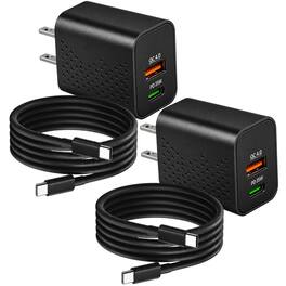 Qixxronics - 35W Super Fast Charger TypeC, 2Pack USB C 3ft Cable for Google Pixel, Table/iPad, AirPods, iPhone, Samsung Galaxy & More - Black