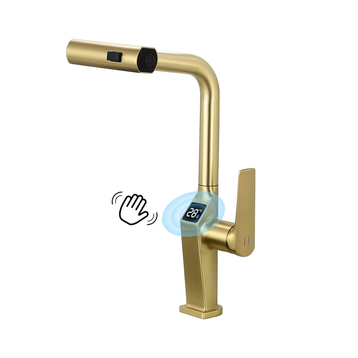 Front. Ropilly - Ropilly Touchless Kitchen Faucet, Brushed Gold Kitchen Faucet with LED Temperature Display and Pull Out Sprayer - Brushed Gold.
