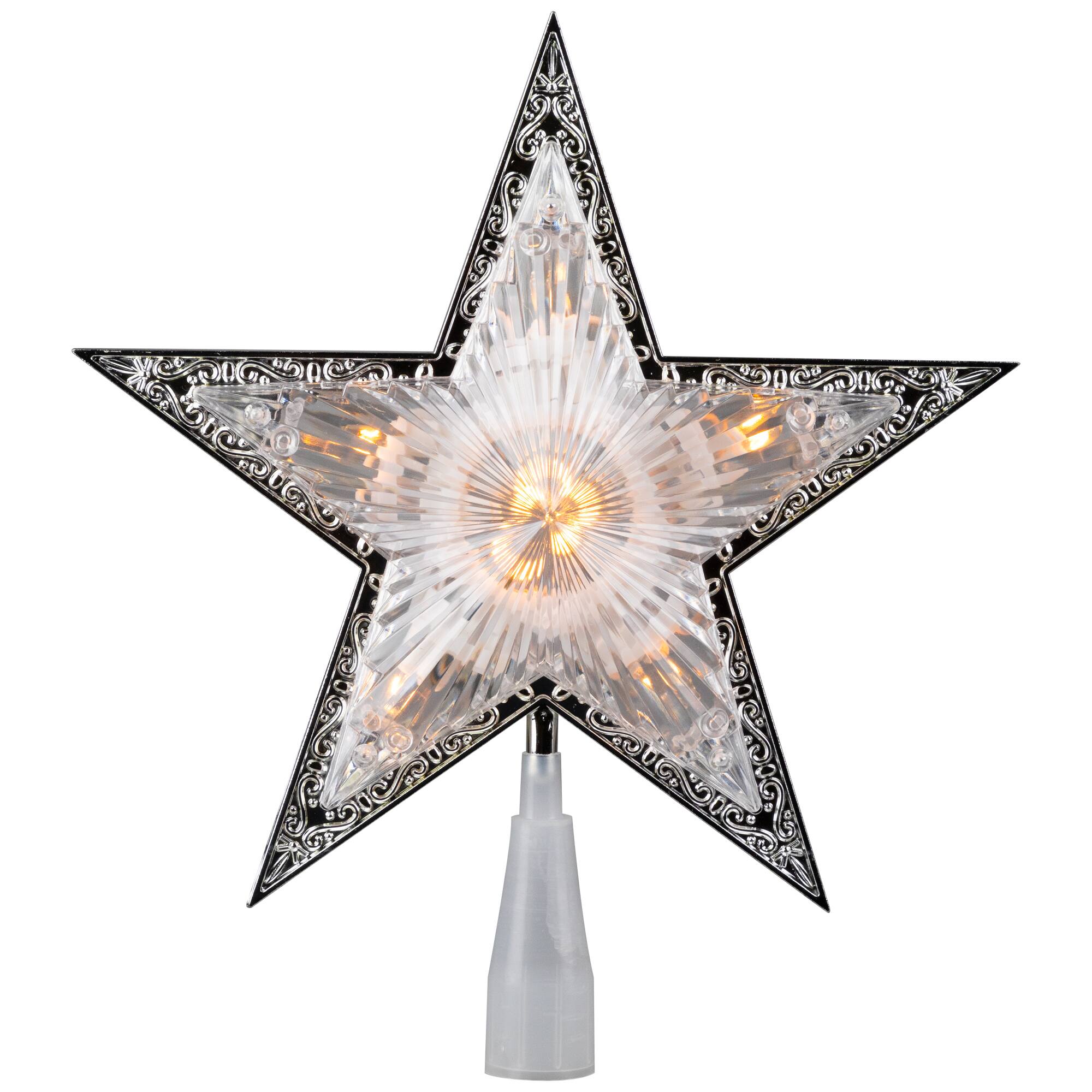 Alt View 1. Northlight - 9" Pre-Lit Silver and Clear Crystal 5 Point Star Christmas Tree Topper - Clear Lights - Silver.