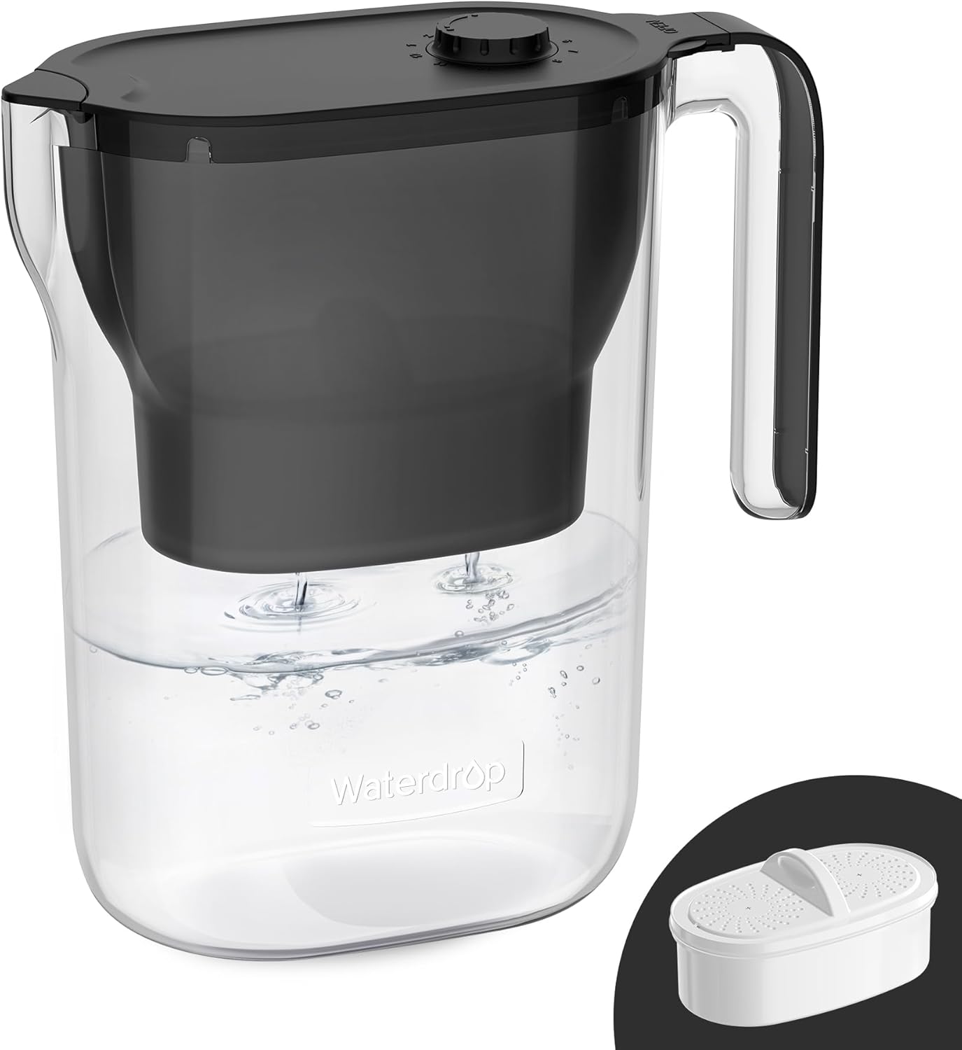 Waterdrop - Water Filter Pitcher, 200-Gallon Long-Life, Countertop NSF Certified Water Purifier - Black