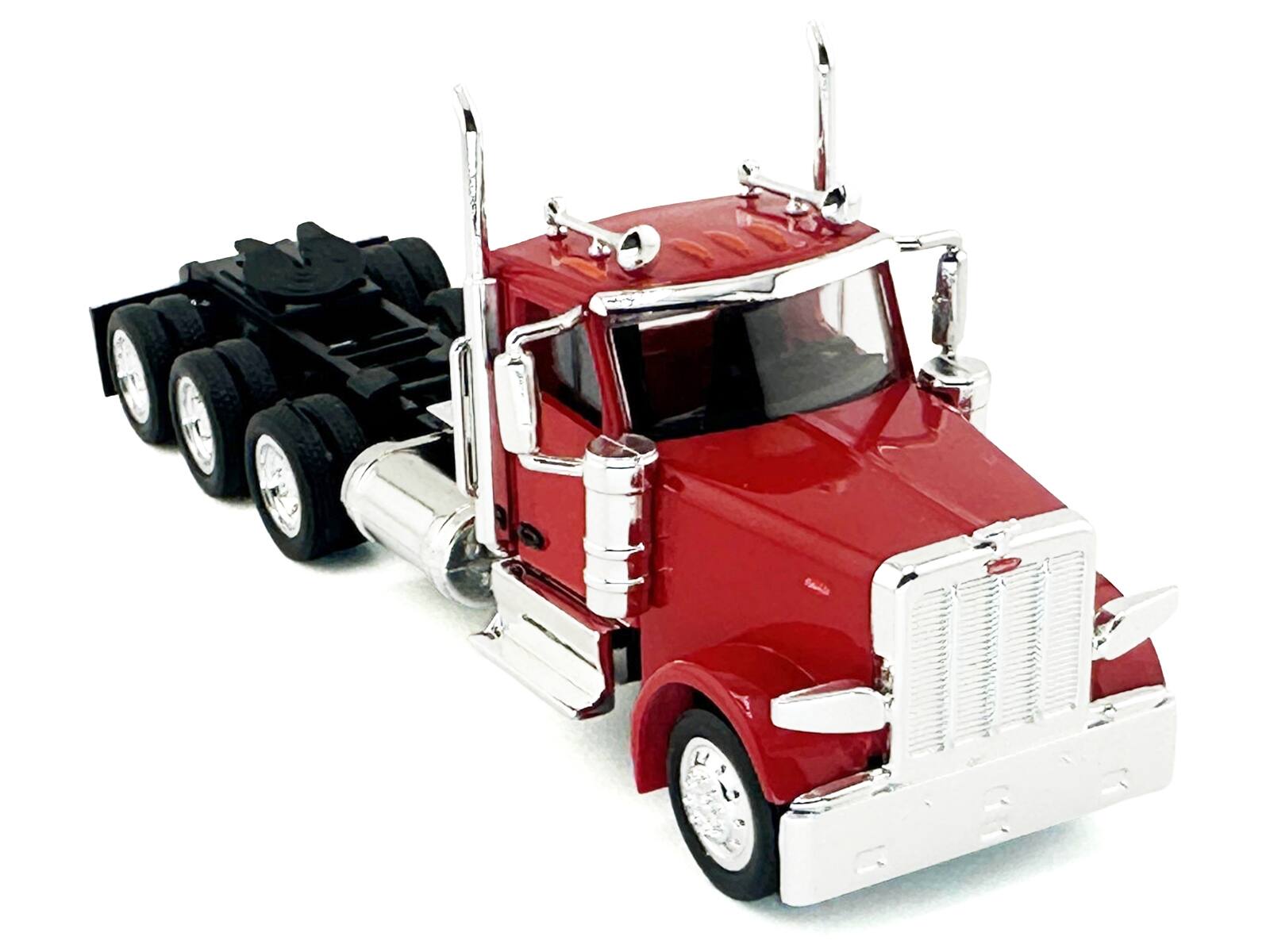Angle. HO Logistics Replicas - Peterbilt 589 3-Axel Day Cab Red 1/87 (HO) Plastic Model Car by HO Logistics - Red.