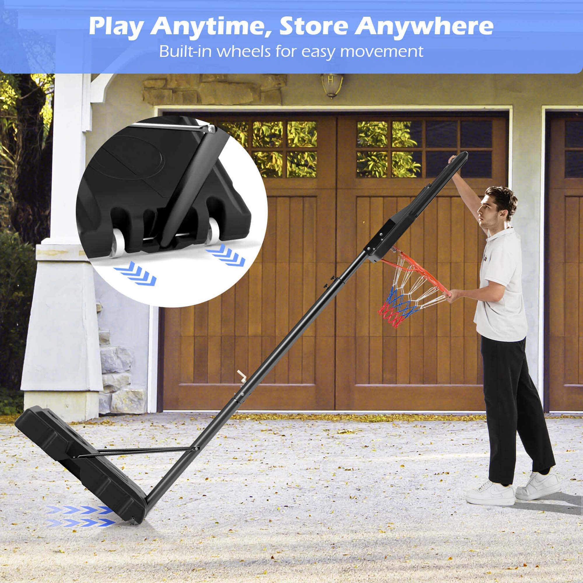 Play Anytime, Store Anywhere  
Built-in wheels for easy movement