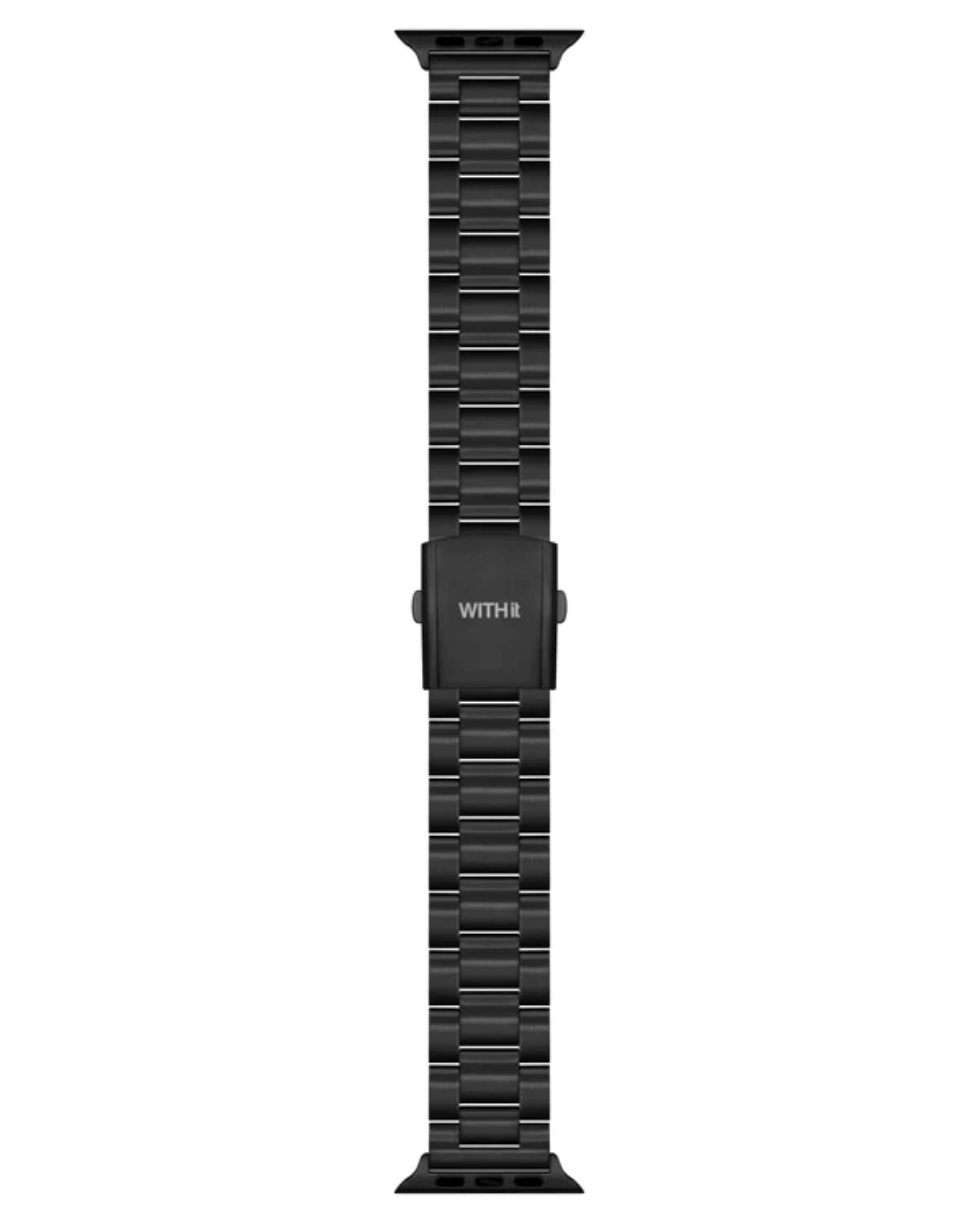 Left. WITHit - Titanium Band with Easy-Removable Links – Fits 42mm (Series 1–3), 44/45/46mm, SE 3 44mm & Ultra (1–3) - Black.