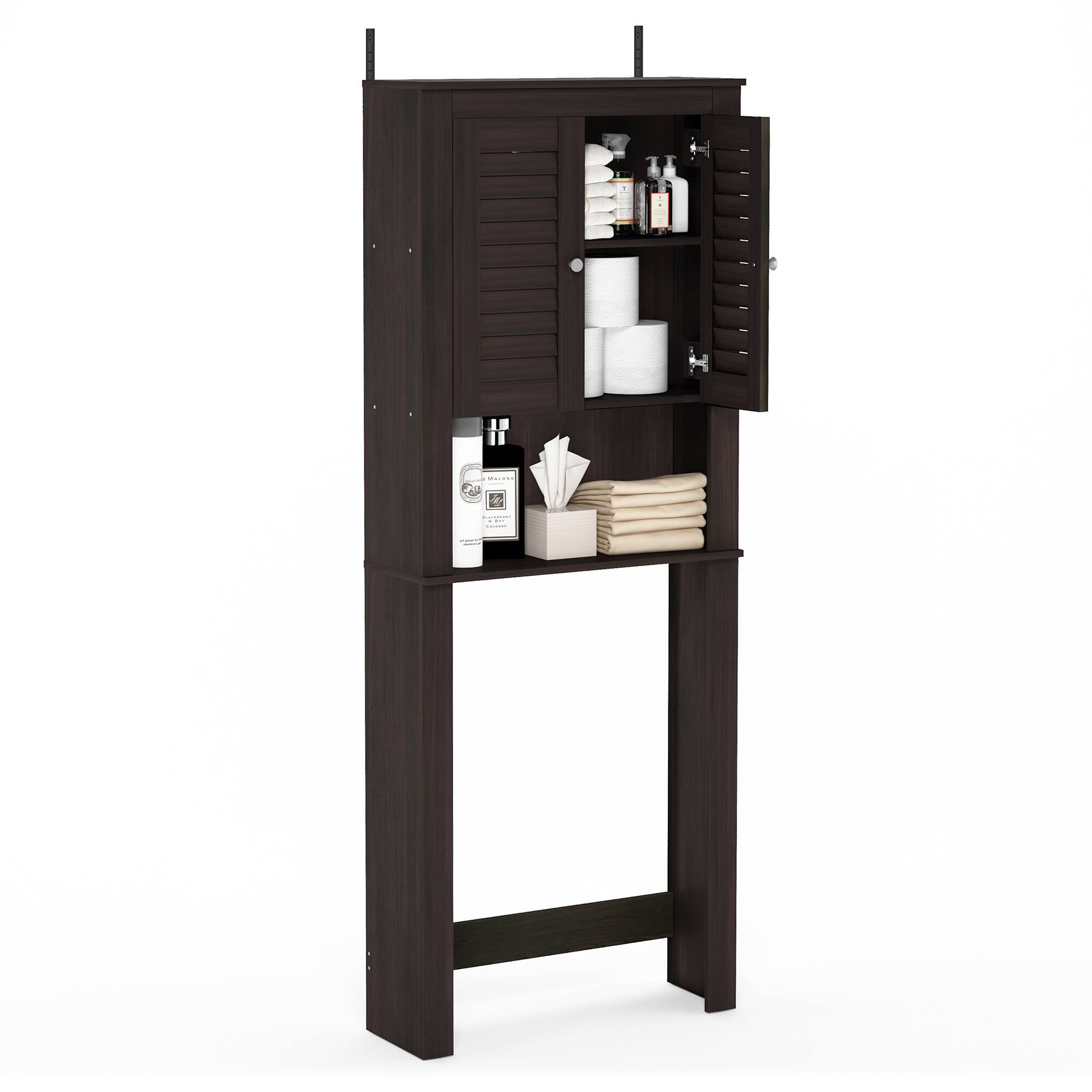 Alt View 3. Furinno - Indo Louver Door Bath Cabinet - Espresso.