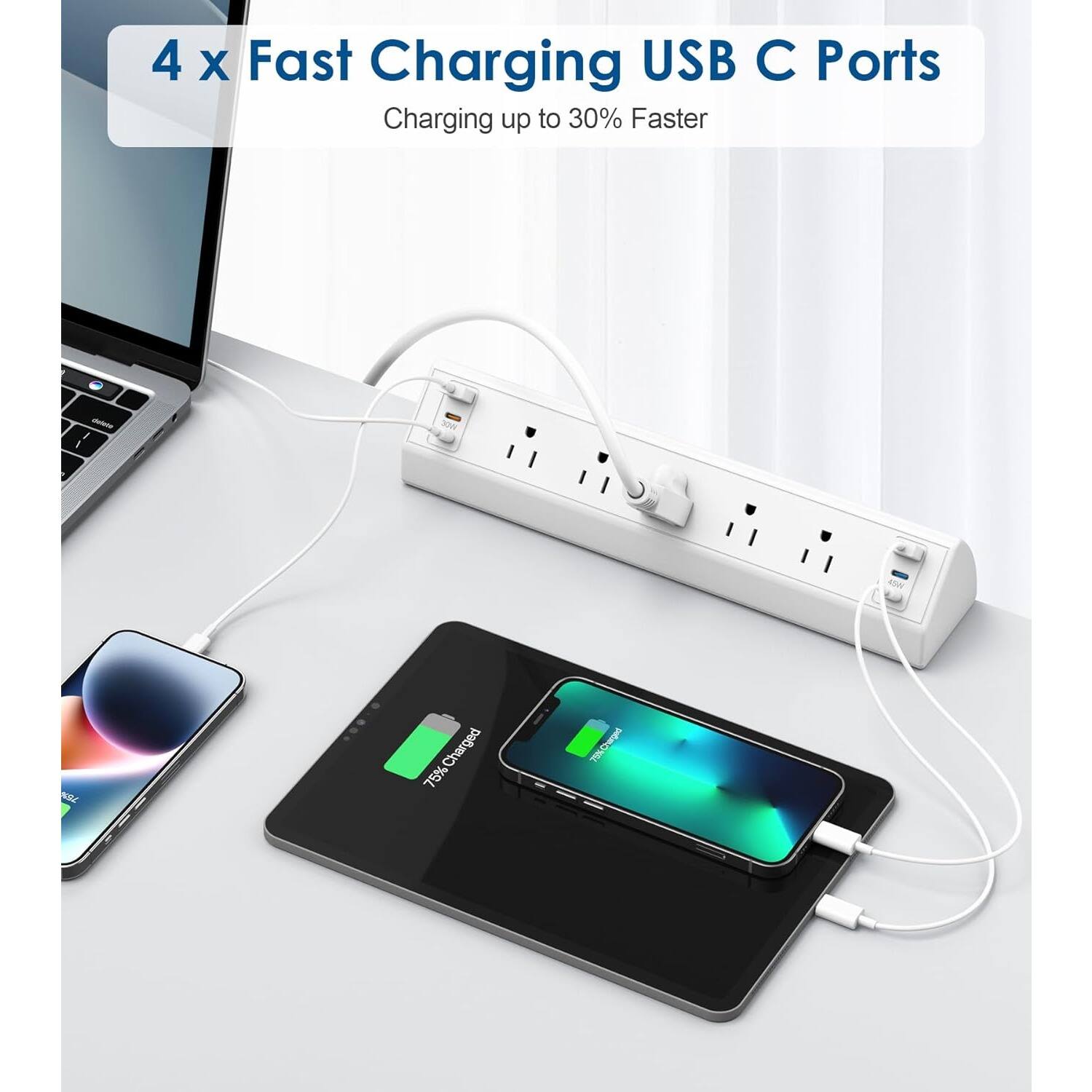 4 x Fast Charging USB C Ports  
Charging up to 30% Faster