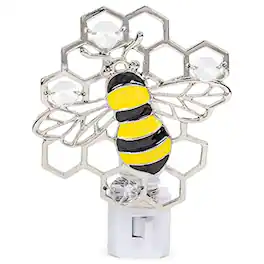 Ganz - Black and Bee with Crystals and Honeycomb Zinc Plug In Night Light 3.75 inch - Yellow