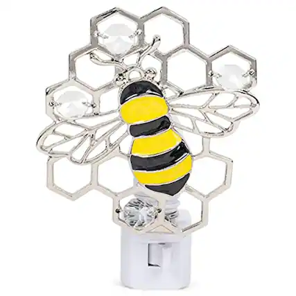 Front. Ganz - Ganz Black and Yellow Bee with Crystals and Honeycomb Zinc Plug In Night Light 3.75 inch - Yellow.