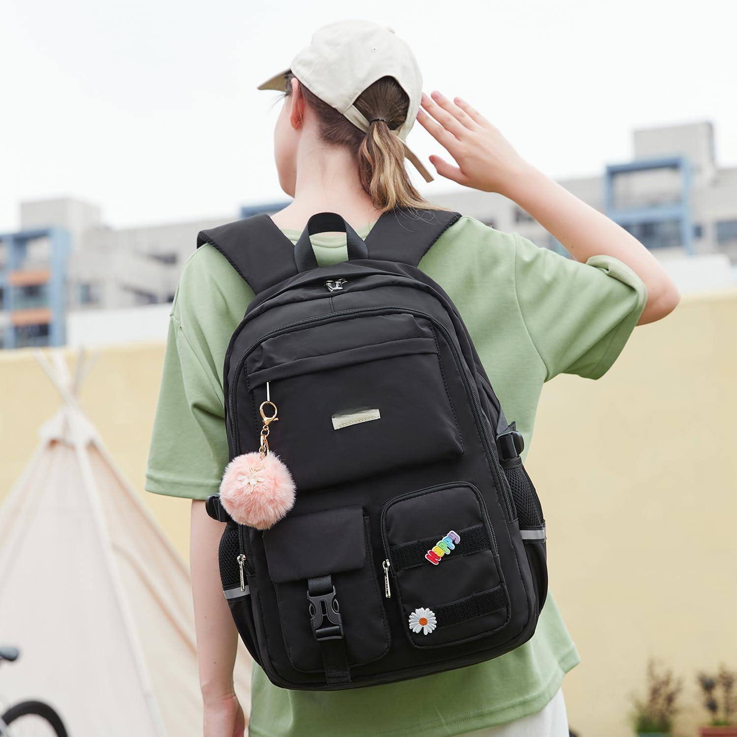 Left. Pacoar Cade - Big Student Backpack For School Teen Middle High Bookbag Elementary Backpacks With Lunch Bag (black) - Lightsteelblue.