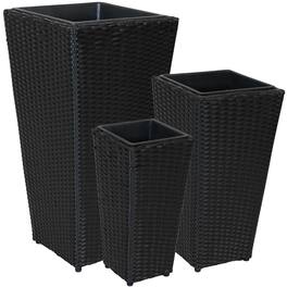 Sunnydaze - Polyrattan Tall Square Planter - 9 in, 11.5 in, 15 in - Set of 3 - Black