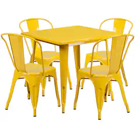 Flash Furniture - Foster Commercial Grade 31.5" Square Metal Indoor-Outdoor Table Set with 4 Stack Chairs - Yellow