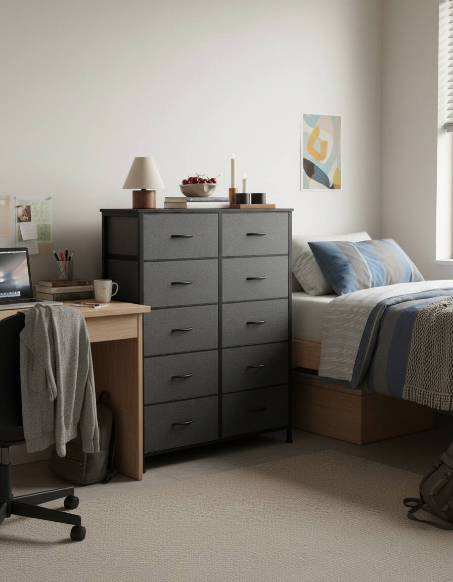 Angle. AOITUN - Tall 10-Drawer Fabric Dresser, Gray Vertical Storage Tower with Metal Frame, Closet Organizer for Bedroom - Gray.
