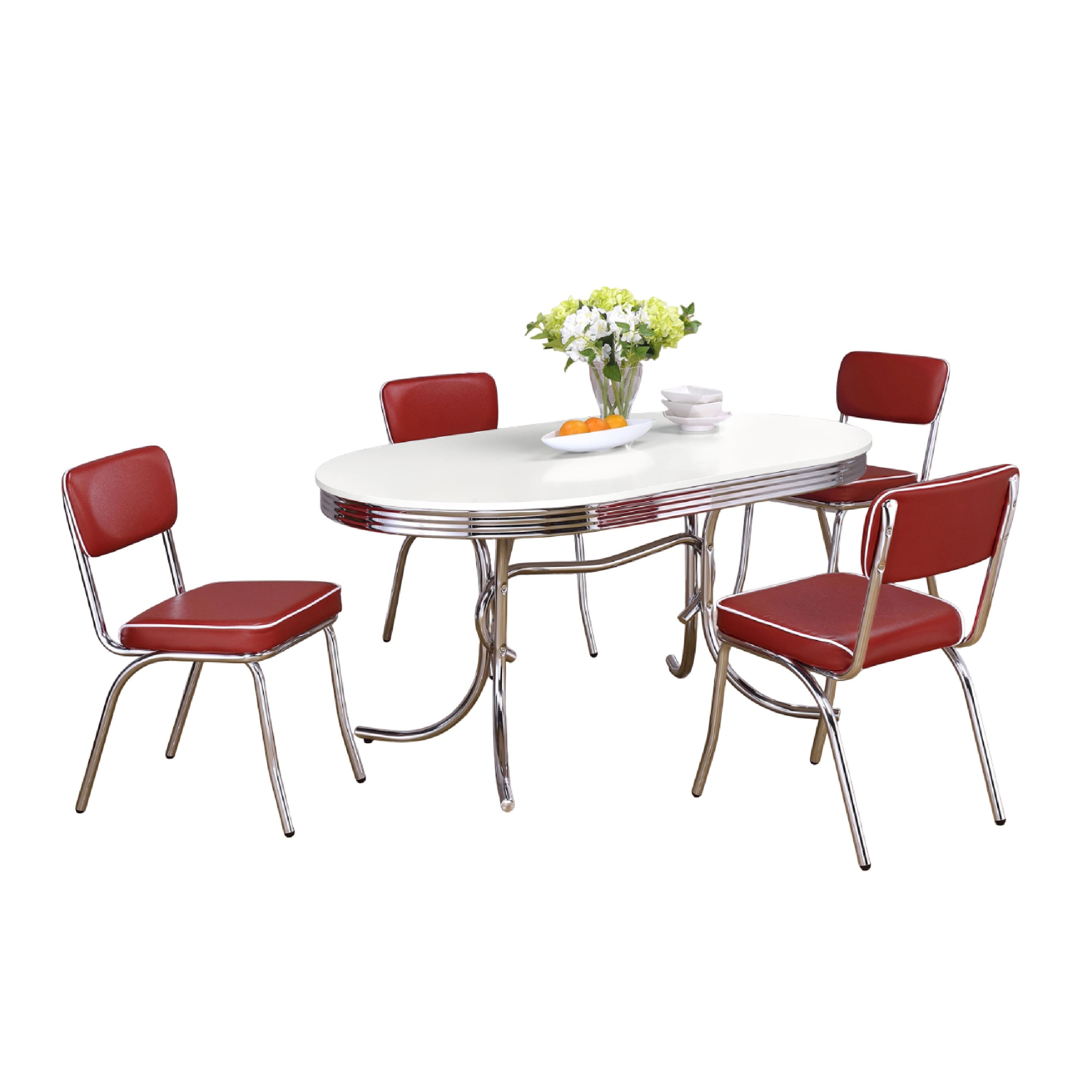 Manhattan Lane - Loy 5pc Dining Table and Chair Set, Red Faux Leather - White, Red, Silver price history on PriceWatchPro