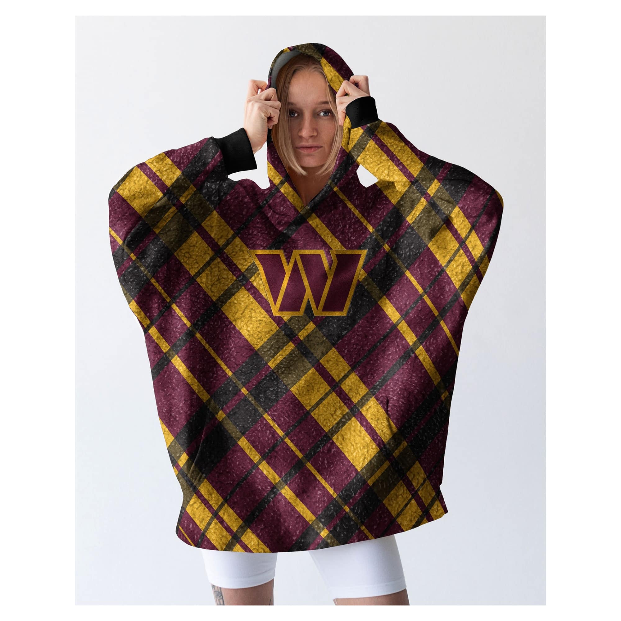Front. Pegasus - Washington Commanders 34" x 34" Digital Dash Sherpa Hooded Fan Cape - Multicolor.